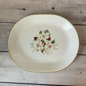 Corelle Winter Harmony Oval Serving Platter Poinsettia Holly Berries Christmas